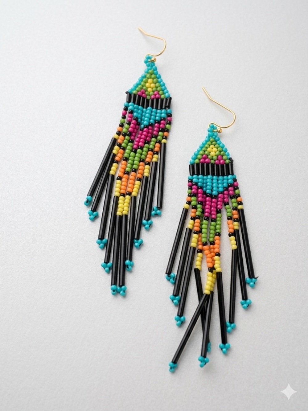 New glass bead Miyuk beach Fringe Earrings - Turquoise, Pink & Yellow
